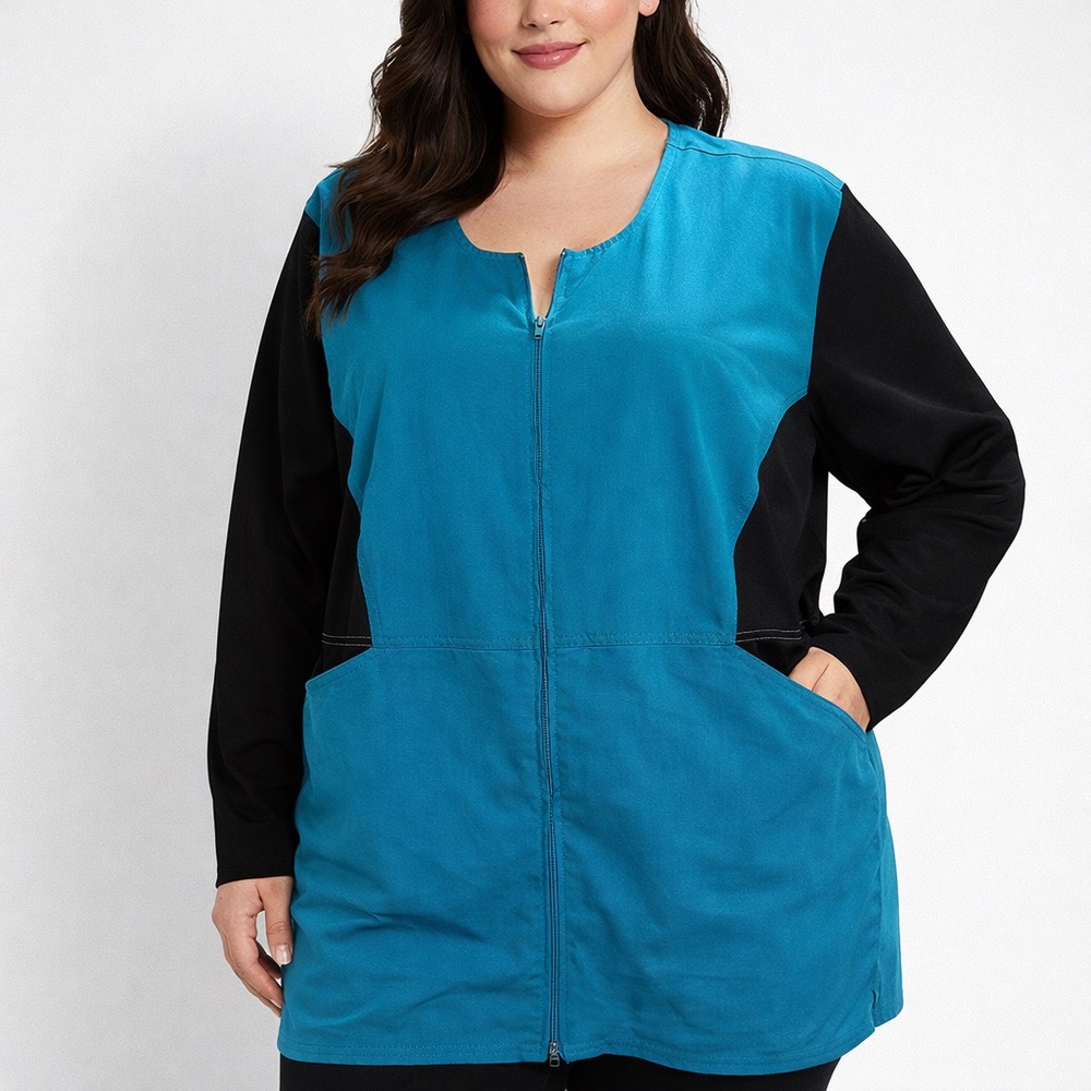 Careisma Sofia Vergara 4X Teal Black Colorblock Zip Scrub Jacket